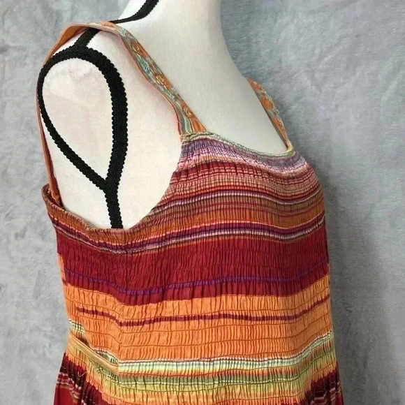 Coldwater Creek Sz 6 Stripe Cotton Embroidered Smocked Cottagecore Hippie Dress‎ - Picture 13 of 16